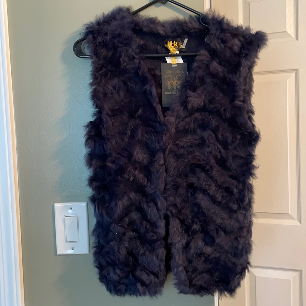 Navy fur vest